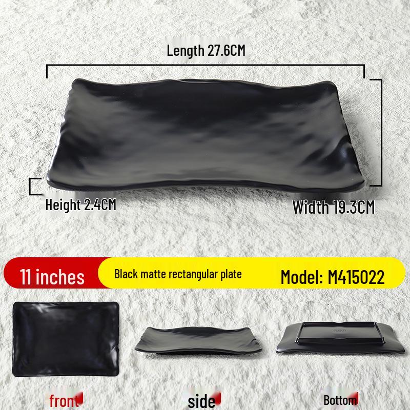 Black Matte Melamine Rectangular Plate – Ideal for BBQ, Grilling, Hot Pot, Restaurant, or Buffet Side Dishes