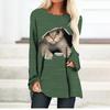 Dameoverdeler T-skjorte T-skjorte Søt katt maling genser Holiday Home Casaul Weekend Langermet Rundhals Essential Basic XS-8XL