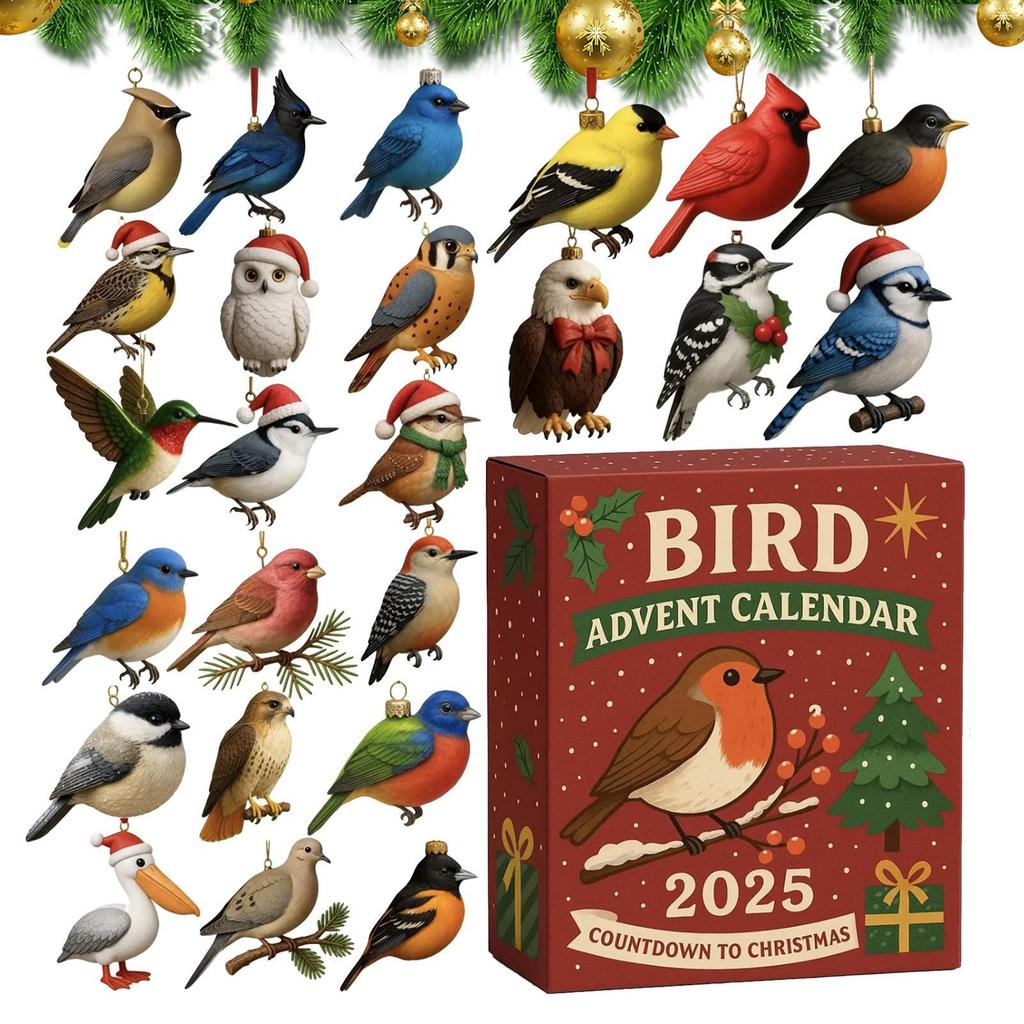 Christmas Calendar Countdown 2D Flat Acrylic Ornament 24 Days Bird Ornament Countdown Calendar for Men Women Girls Youth Teens