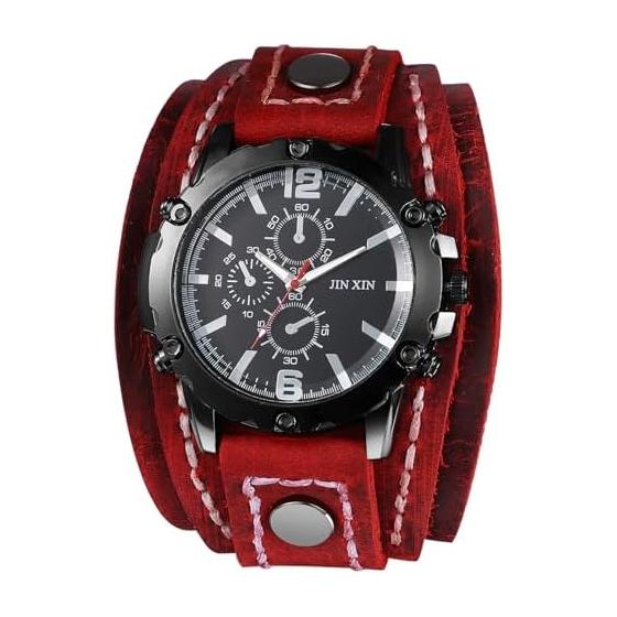 Men s Rock Punk Watch Bracelet Leather Belt: Analog Waterproof Genuine Leather Belt Wide Stylish Quartz Watch Men s Fashion Accessory - Birthday