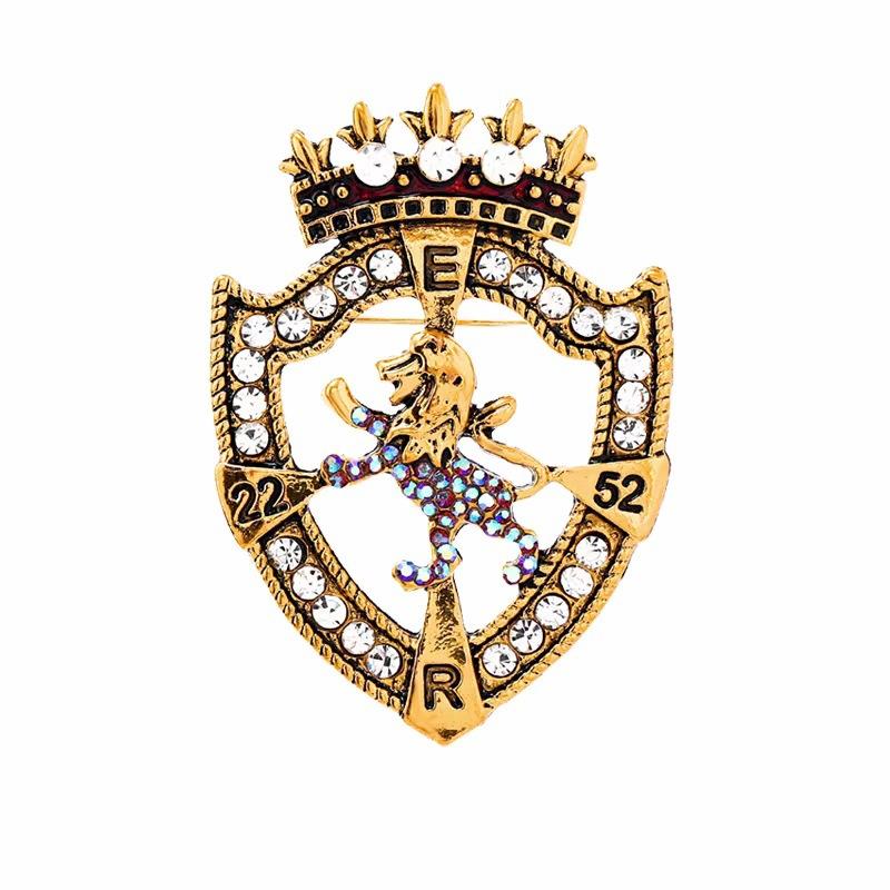 

Винтажный мужской классический лев щит блестящий кристалл ослепительная брошь суд мода повседневный блейзер значок бусины золотой