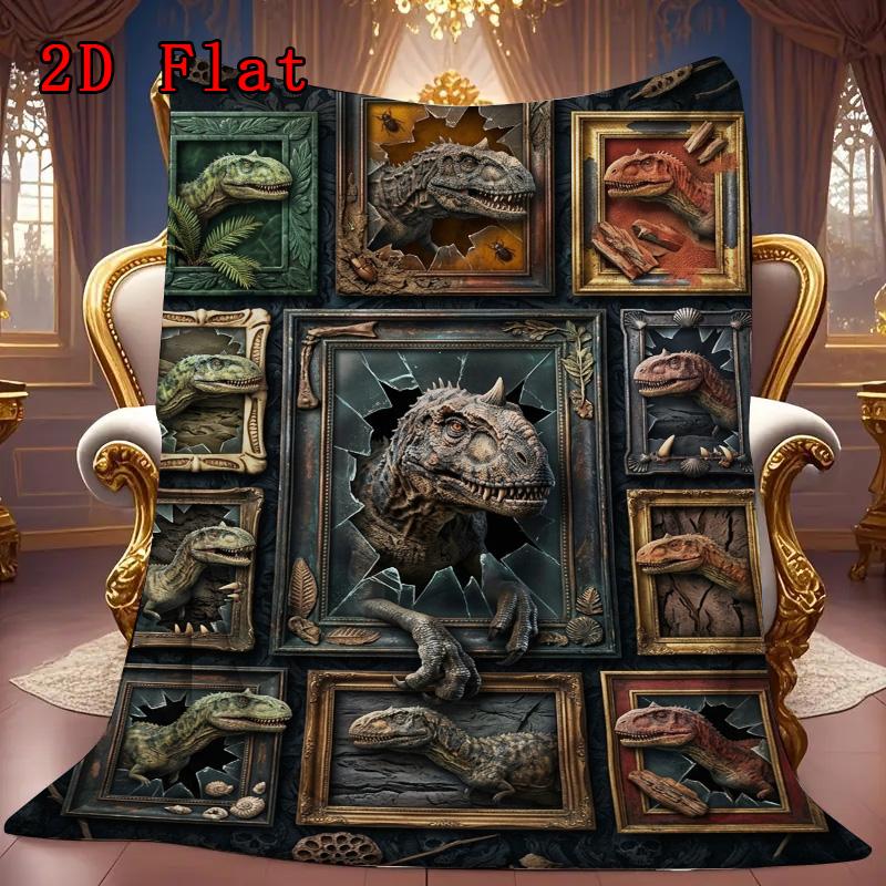 Dinosaur Breakthrough Frames 2D Flat Pattern Flannel Blanket, High quality All Seasons, Home Decor, Warmth and Comfort, Perfect for Christmas Gifts.