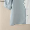 ZANZEA Women Turn Down Collar Summer Half Sleeve Patchwork Blouse