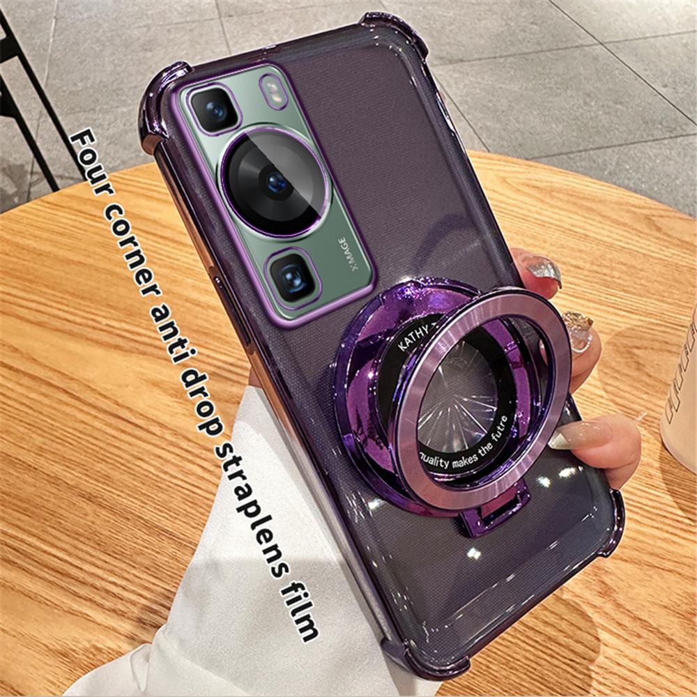 Plating Magnetic Bracket Transparent Case For Huawei P30 P40 P50 P60 Puar 70 Pro Mate 30 40 50 60 Stand Holder Shockproof Cover