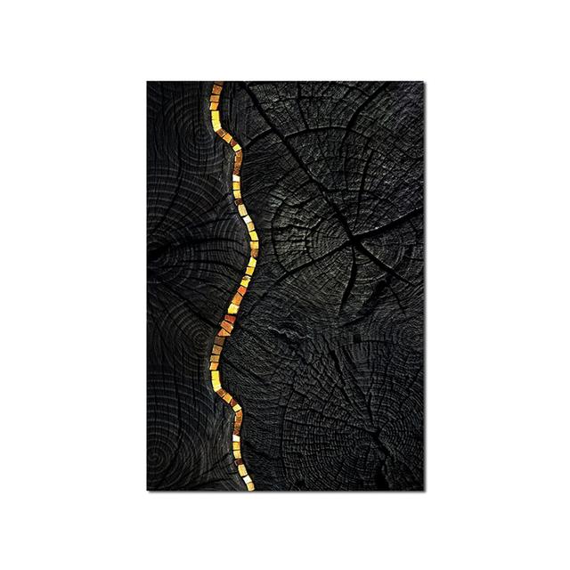 Canvas Painting Nordic Abstract Golden Black Annual Ring Poster and Print Wall Art Picture for Living Room Home Decoration No Frame