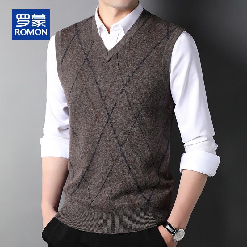 

ROMON Men s 100% Pure Wool Thick V-Neck Sleeveless Sweater Vest 3XL