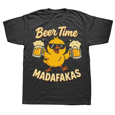 Bierzeit Madafakas T-Shirt Retro Trinkende Bierliebhaber Grafik T-Shirts EU Größe 100% Baumwolle Weich Unisex Sommer T-Shirt Tops