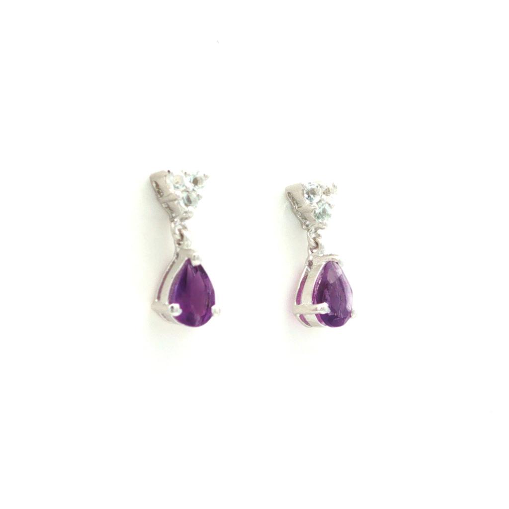 African Amethyst Pear Stud Earrings 925 Sterling Silver Rhodium Plated White Topaz Accent Gemstone Earrings Gift for Women