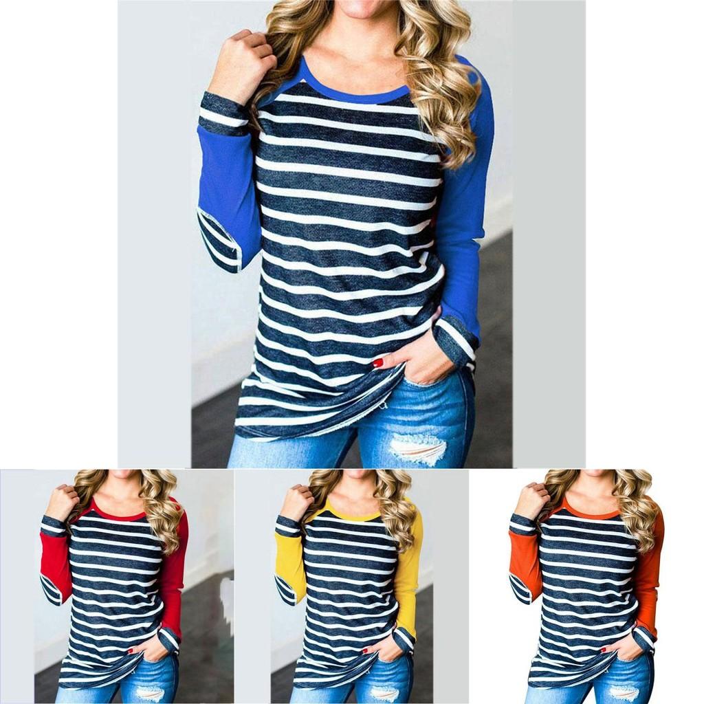 Striped Autumn New Stitching Round Neck Longsleeved Tshirt Bottoming Shirt