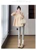 Maternity Korean Style Two-Piece: Color-Reducing, Age-Reducing Baby Doll Shirt & Long-Sleeved Sweatshirt - Plus Size, Slimming, Cover Belly.
