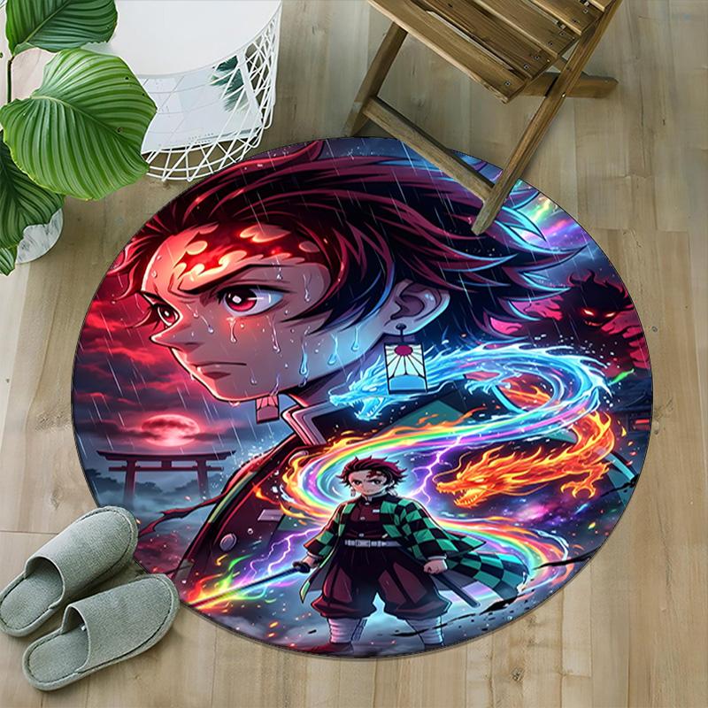 1pc Kamado Tanjiro Carpet, Round Rug, Comfortable, Suitable for Entryways, Living Rooms, Office, And Bedrooms, Christmas Decoration