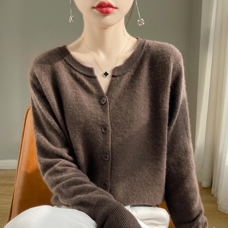 2024 V-Neck Cashmere Cardigan: Women's Versatile Long Sleeve Sweater for Spring, Autumn & Winter