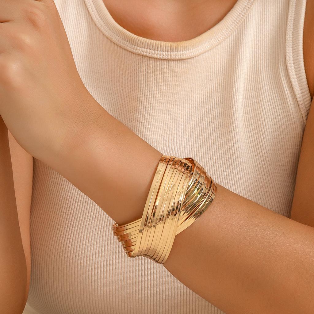 Exaggerated Punk Metal Wide Bangles Adjustable Opening Bangles Geometric Arm Bracelet Wrist Jewelry Perfect for Women