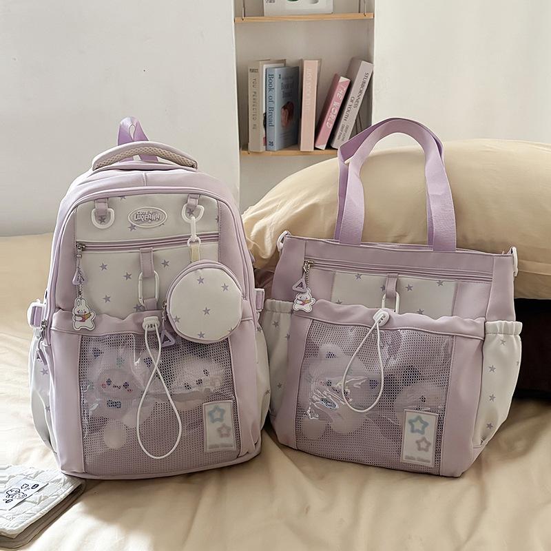 Schoolbag Korean version of the star large-capacity backpack high value junior high school college student schoolbag cute girl transparent pain bag