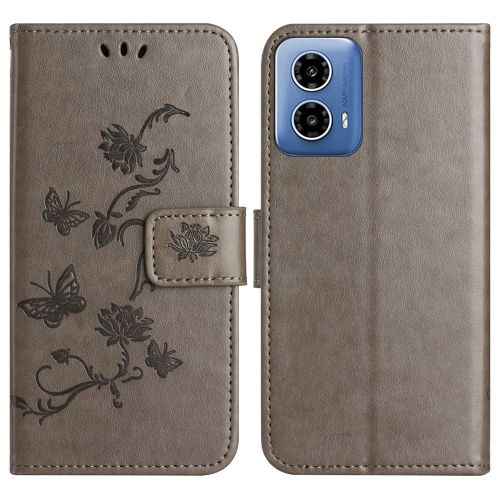 For Motorola Moto G35 5G Case Wallet Stand Imprinted Butterfly Flower PU Leather Phone Cover