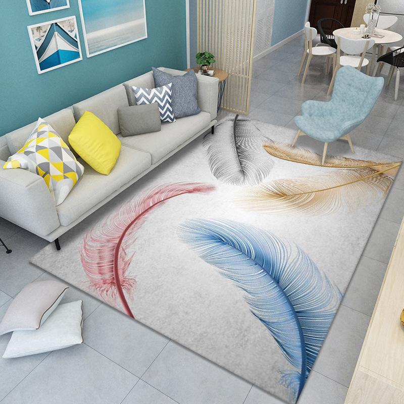 WTEMPO Feather Print Carpet Living Room Large Area Anti-Slip Carpet Bedroom Room Bedside Blanket Home