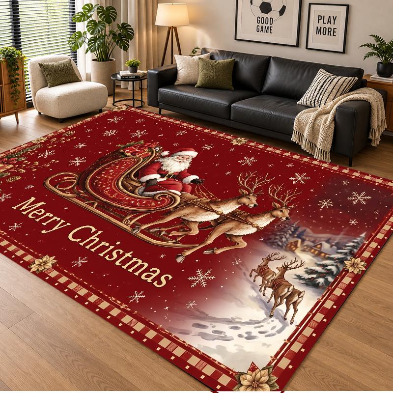 Christmas Theme Floor Carpet, Soft Area Rug, Xmas Indoor Home Holiday Decoration