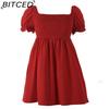 BITCED Plus Size Solid Color Casual Resort Dress Travel Square Neckline Ruffled Puff Sleeve Dress