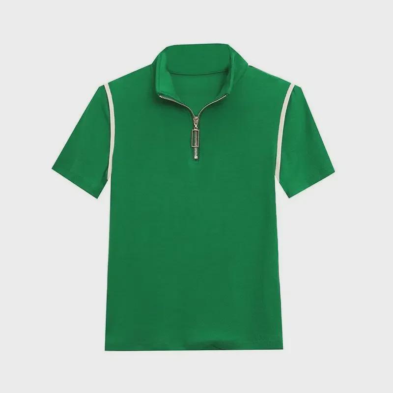 Tricou European pentru Femei cu Guler Ridicat și Fermoar la Jumătate, Design de Vară 2023, Top Versatil cu Mânecă Scurtă