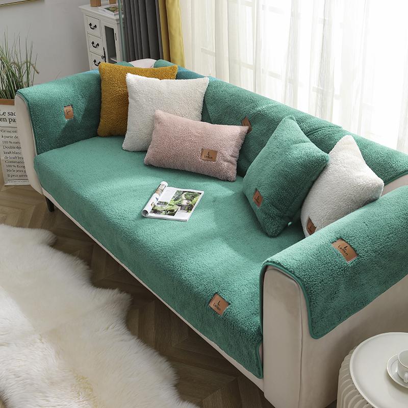 Winter Lamb Wool Couch Cover Thicken Sofa Towel Anti-slip Solid Color Sofa Covers For Living Room Thicken Plush Soft And Smooth