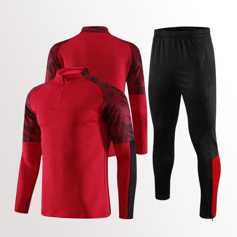 Mens Womens Soccer Training Kit Set Long Sleeve Half-Zip Hoodie Sports Jersey Uniform Breathable Quick-Dry