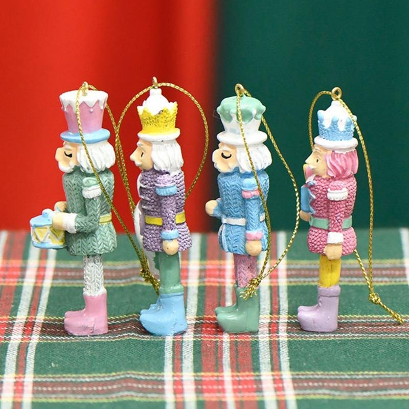 Pack of 4 Candy Color Nutcrackers King and Soldier Statue Christmas Decorative Hanging Resins Nutcrackers Toy Decors