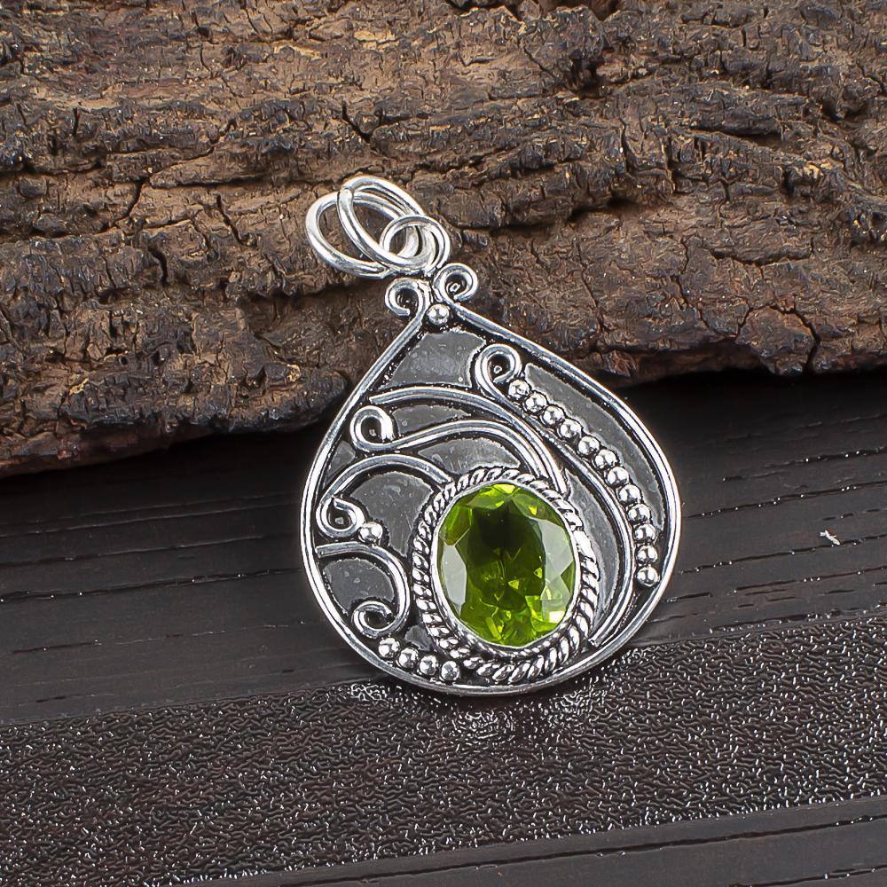 

Украшения с перидотом, Ювелирные изделия из стерлингового серебра 925 пробы, Красивая подвеска с перидотом ручной работы, Женская подвеска в подарок 1.45 Inches зелёный