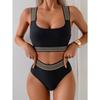 New Women's Characteristic Webbing Suspender Briefs Solid Color Bikini Split Swimsuit