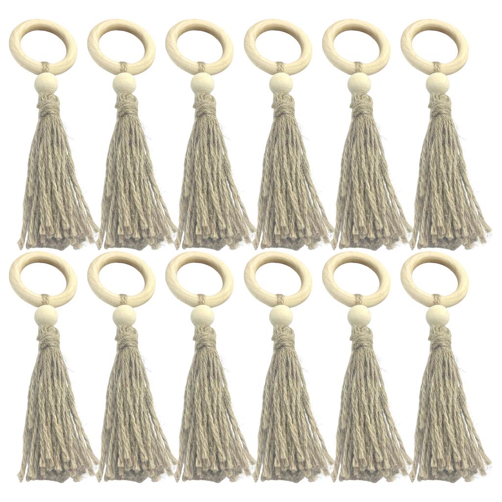Nordic Style Wooden Bead Fringe Napkin Rings Handmade Woven Decor for Dining Table