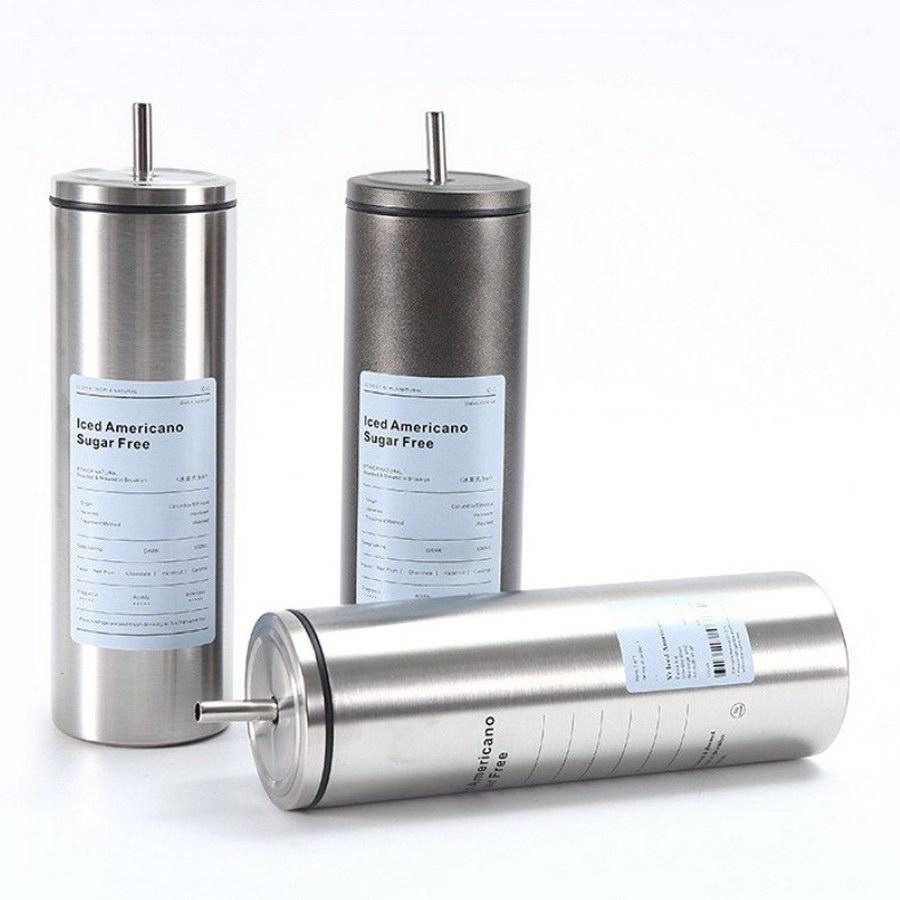 Termoska na kávu z nerezové oceli 304 s dvojitou vrstvou, chladicí slámka, přenosná, opakovaně použitelná, ledová, americká, láhev na vodu