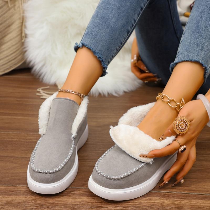 Winter new thick-soled snow boots women's fleece thickened fluff warm large size sewn bag women's cotton shoes