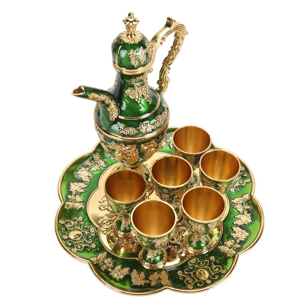 Metal Wine Pot Kit Rustproof Waterproof Zinc Alloy Coffee Pot Set Decorative Exquisite Vintage Pot Tray Set for Daily Party Banquets