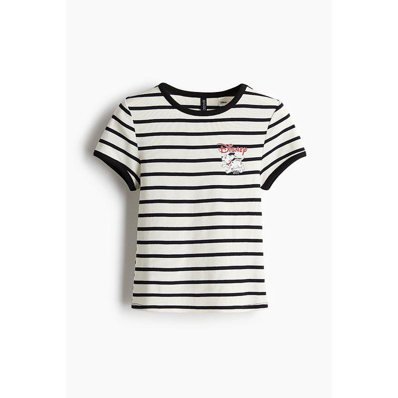 

HM Women s T-shirt Fall 2025 New Arrival Underwear Crew Neck Pattern Bottoming Short Sleeve 1273388 Cream/101 Dalmatians 155/76(XXS)