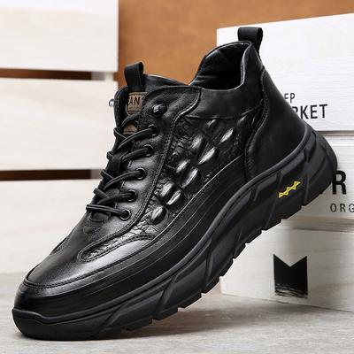 FashionAnti Slip New First Layer Cowhide Men Shoes Sneakers Casual Shoes Men Classic Black Sport Sneeker Fashion Lace Up High Top Shoes