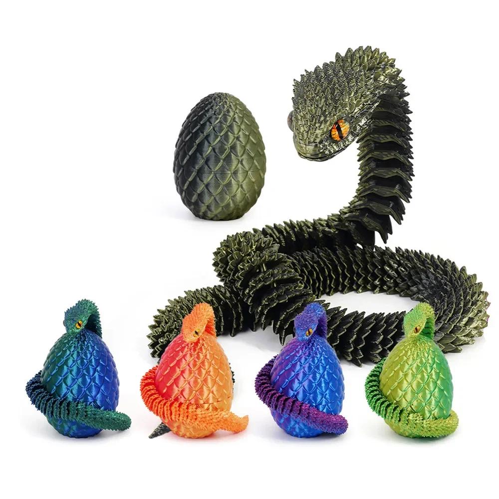3D Printed Snake Egg Joint Movable Creative Stress Relief Toy Rotatable Desktop Ornament Snake Shaped Miniature Model Gift