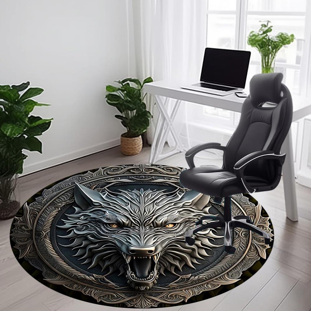 1PC Wolf Shield Office Round Rug, Non slip, Soft and Durable Office Rug for Interior Decoration, Perfect for Office