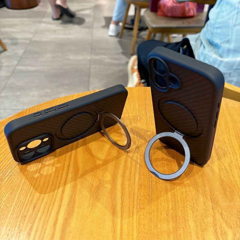Kevlar Carbon Fiber Phone Case With Rotating Stand IPhone 17 Pro Max 16 15 14 13 Series Magnetic Anti-drop Slim