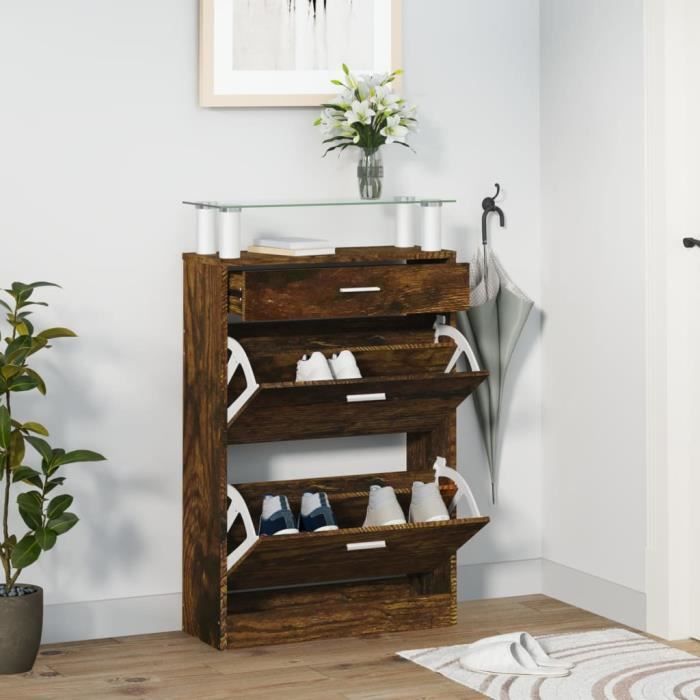 VidaXL Armoire à chaussures Chêne fumé 63x24x104 cm Bois d'ingénierie 342567