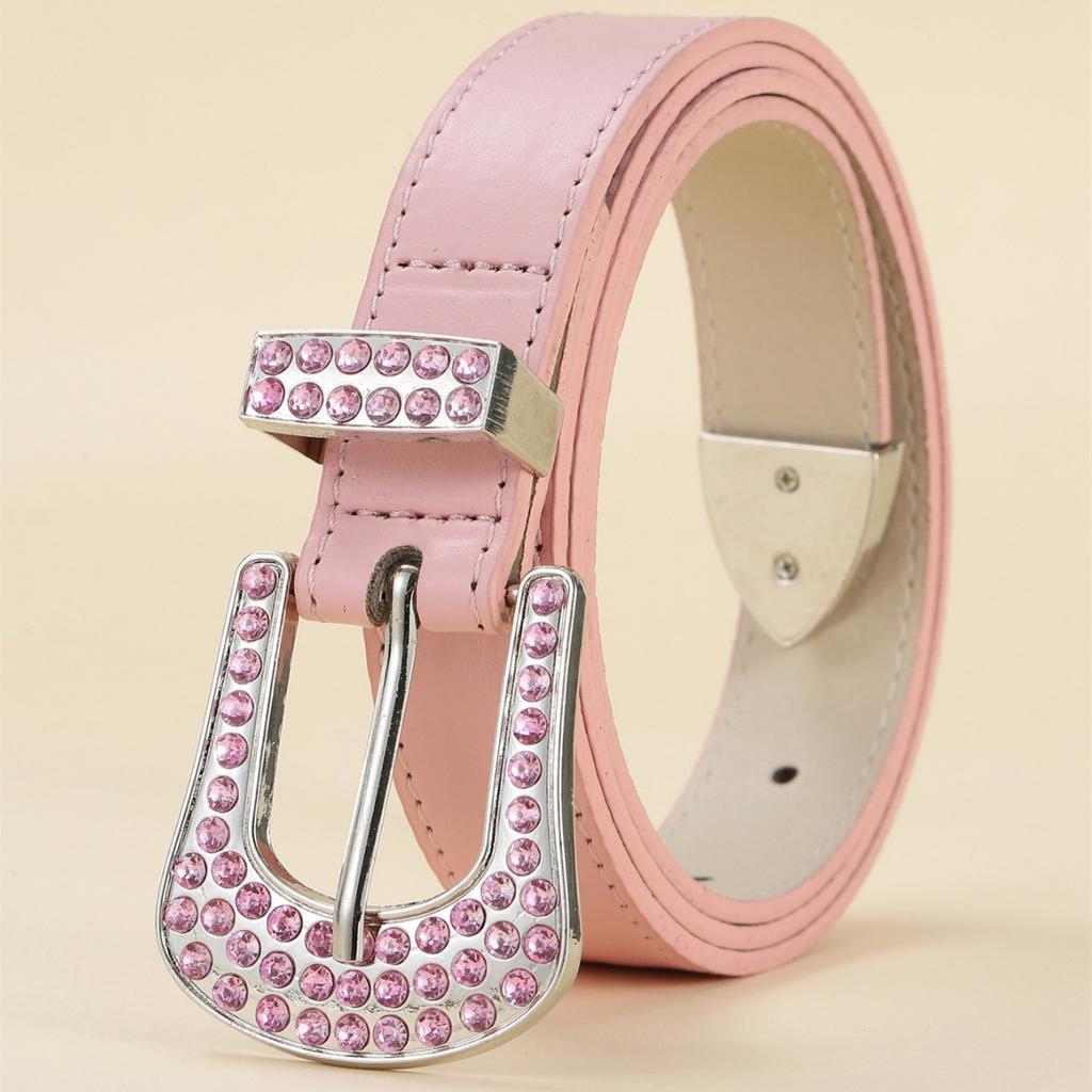 Women'S Belt Simple Pin Buckle Pu Premium Belt With Drill Belt Skirt Decorative Belt