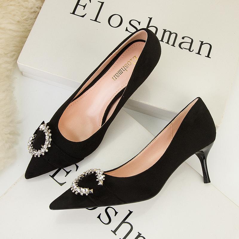 Fashion NEW Silver Black Women Bridal Wedding Shoes Faux Sequins Cloth Rhinestone Crystal Buckle Shallow Woman Pumps Stiletto High Heel