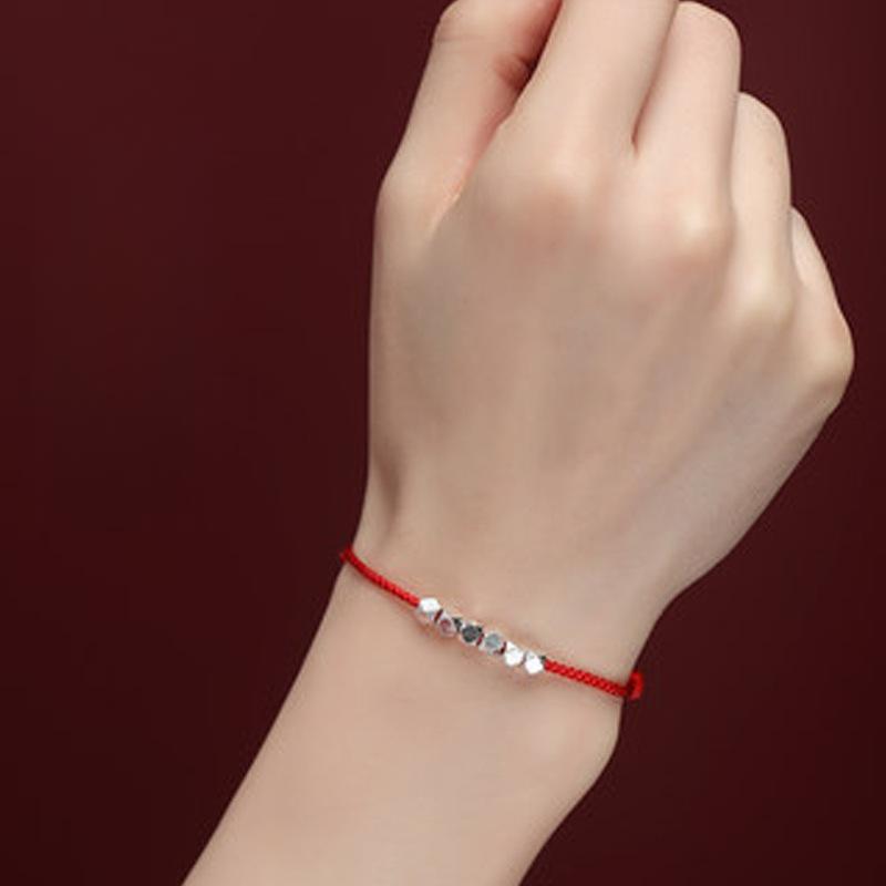 Small Square Bead Red Rope Bracelet Men's and Women's Couple Bracelet, Woven Literary and Simple Hand Rope