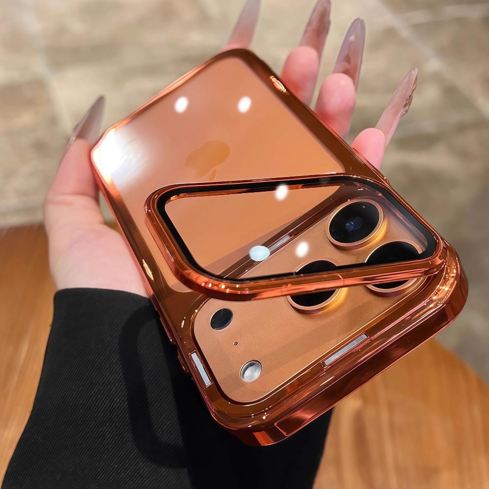 Suport Stand Suport Sticlă Cameră Telefon Carcasă Telefon Pentru iPhone 17 16 15 14 13 Pro Max 17Pro 16Pro Carcase Placate Bumper Capac Transparent
