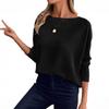 2025 Autumn Women Waffle Knit Off Shoulder Long Sleeve Top Casual Slant Neck Pullover Blouse