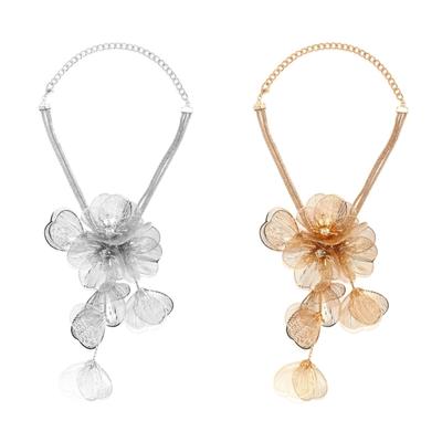 Luxury-Long Metal Flower Tassel Necklace Women Personality Jewelry Multi-Layered 3D Metal Flower Necklace Clavicle Chain