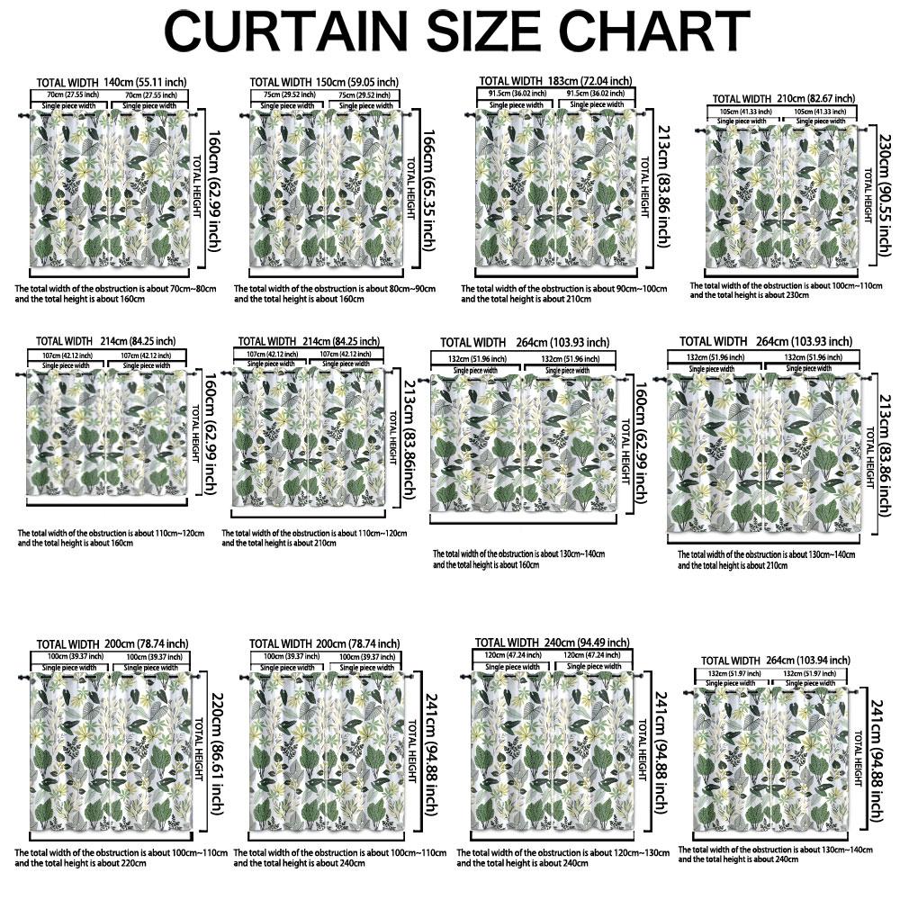 2PCS Fresh Green Plant Illustration Eyelet Blackout Curtains Privacy Window Drapes Fashion Home Decor Living Room Bedroom
