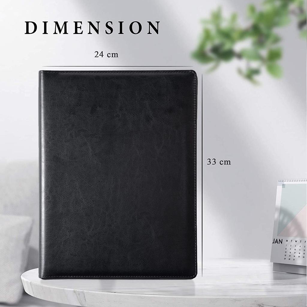 Panavage A4 PU Leather with Pen Business Card and Notepad Clipboard, Bifold, Holder, Pockets, Holder, (Black)