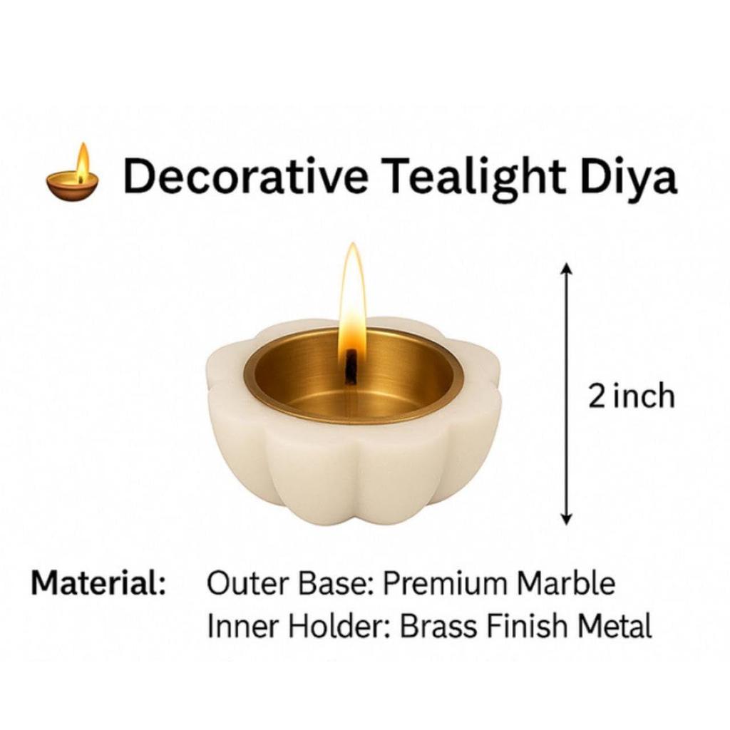 Marble Brass Diya with Premium Marble Base & Brass Finish Metal Holder |
