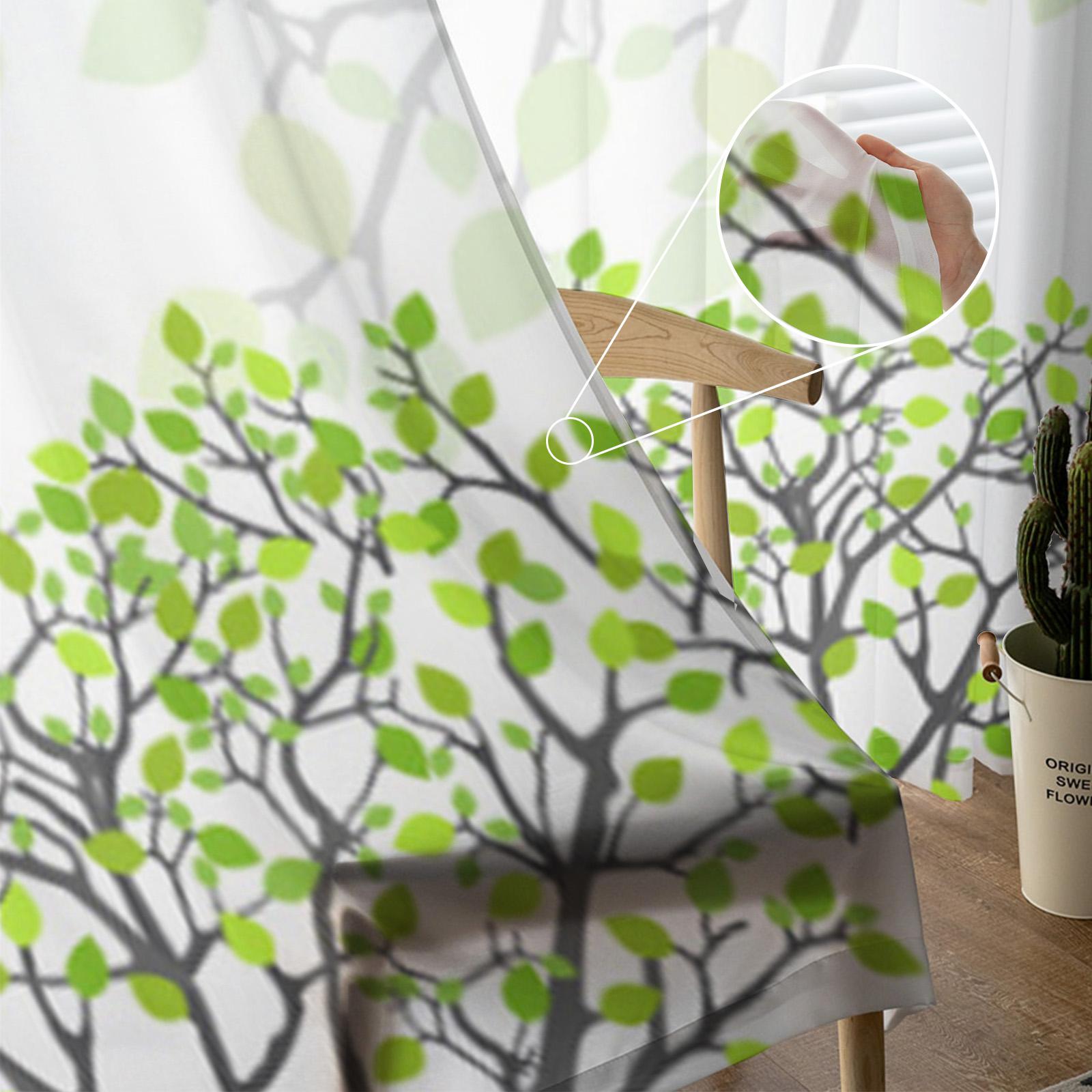 Абстрактные зеленые прозрачные шторы с рисунком природы для гостиной — фото 2