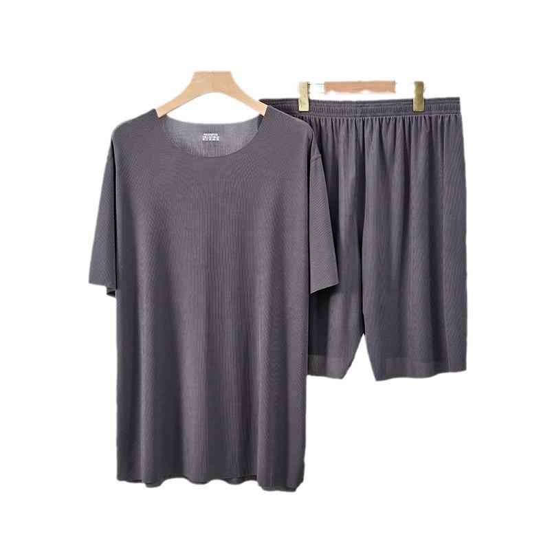 2024 Summer Ice Silk Ribbed Pajama Set - Loose Fit, Plus Size, Solid Color, Two-Piece for Couples.