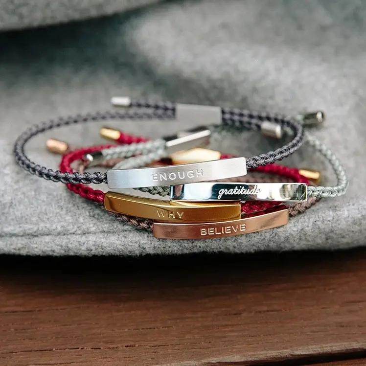 Stainless Steel Accessories and 2mm Adjustable Braided Rope Custom LOGO Men Bracelet